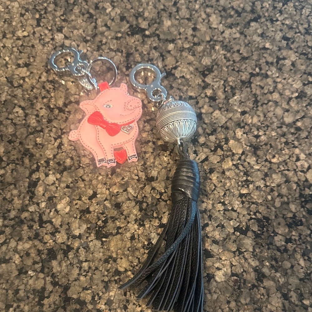 Brighton Pink Pig purse Charm and Ball purse Charm with Black Tassel